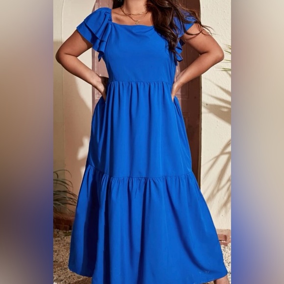 SHEIN Dresses & Skirts - Butterfly Sleeve Ruffle Hem Smock Dress Plus/Curve Size